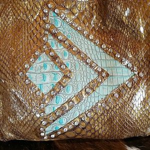 Platinum leather snakeskin purse